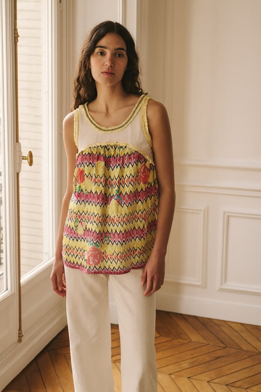 Forla Paris  White Multi Floral  Mixed Media NWT Tank Medium